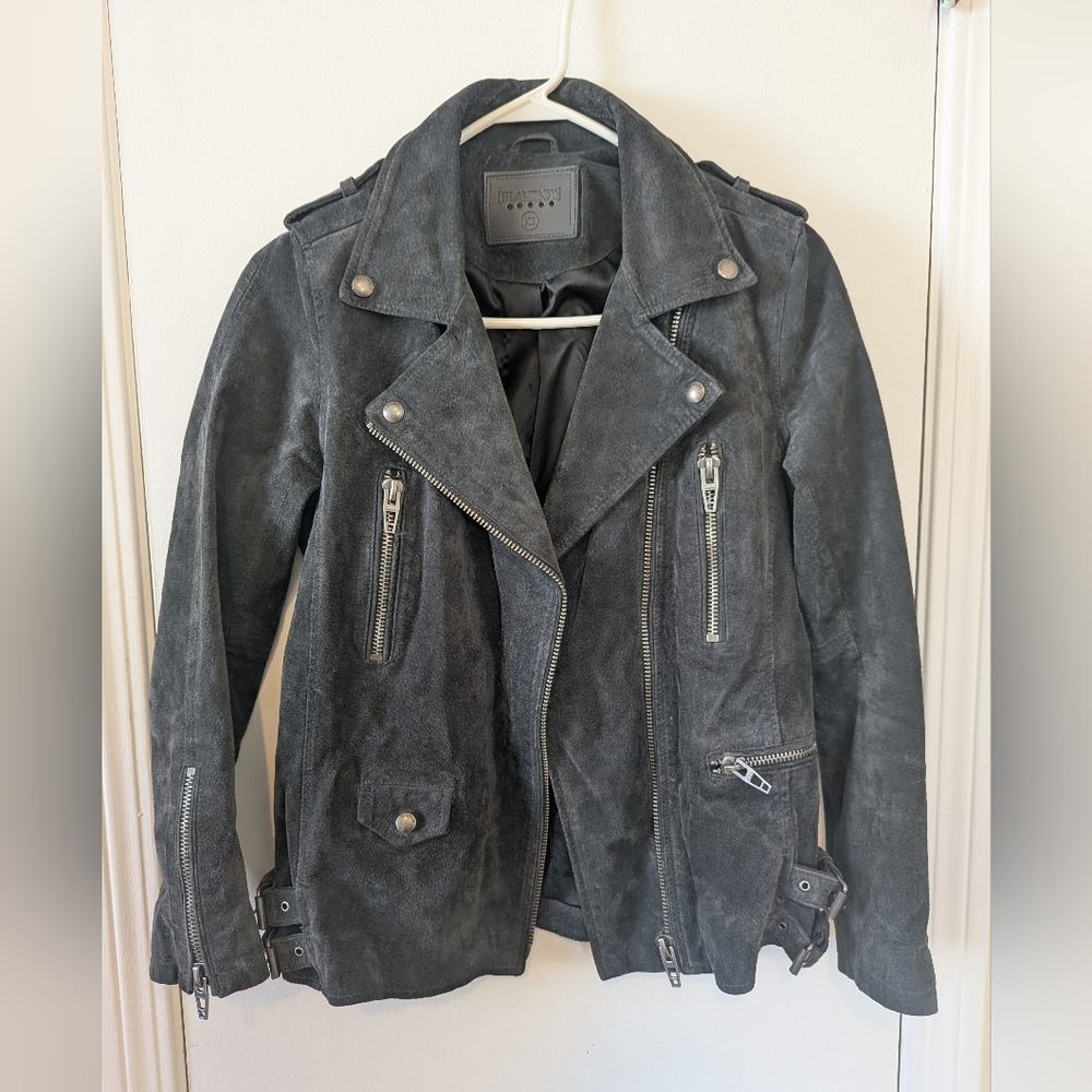 BlankNYC Suede Dark Gray Black Moto Biker Jacket
